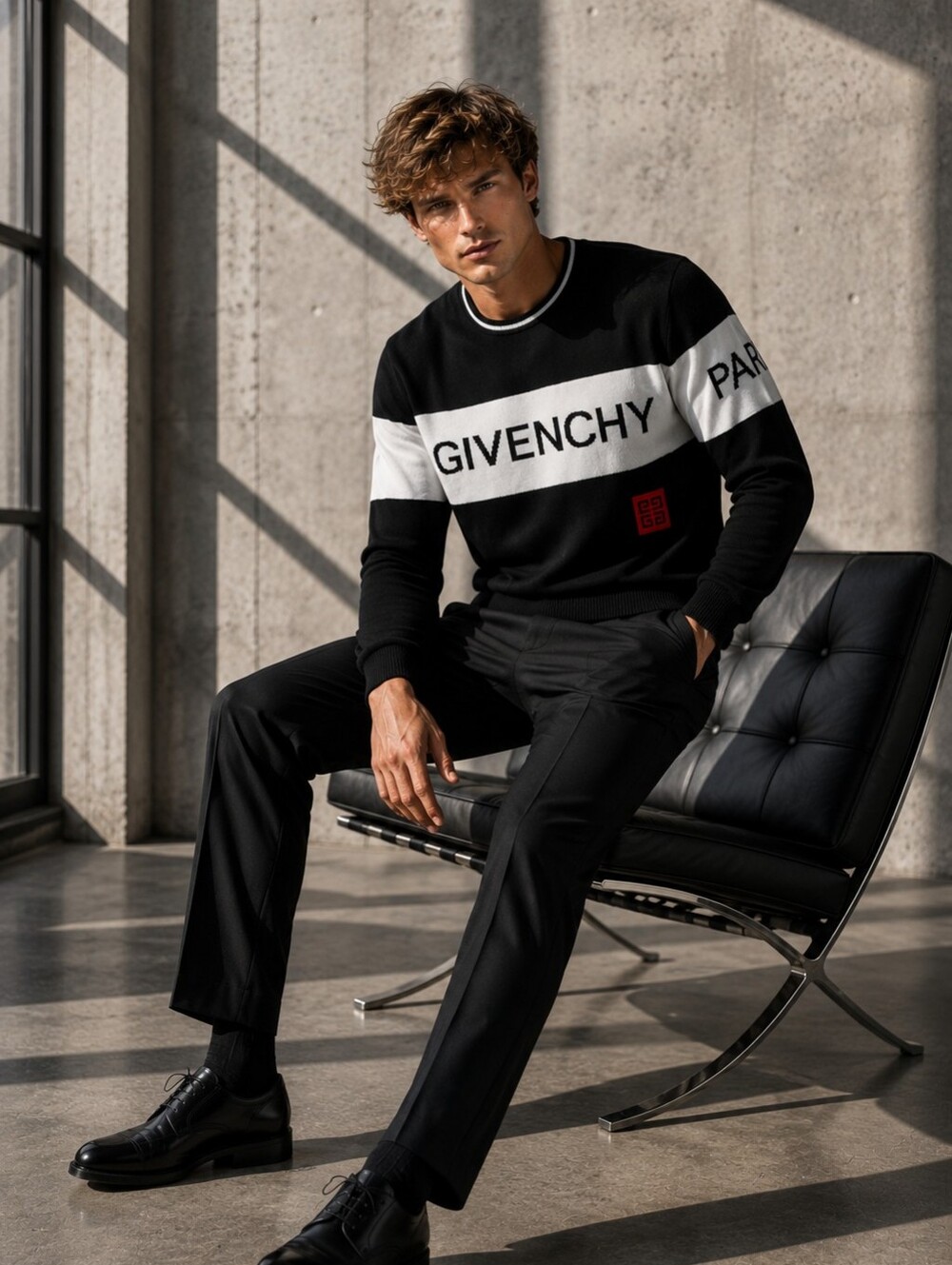 Givenchy Paris 4G Logo Colorblock Streetwesr Sweater L Black White Luxury
